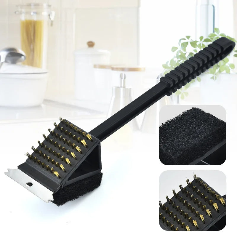 3 in 1 BBQ Grill Brush with Scraper and Sponge