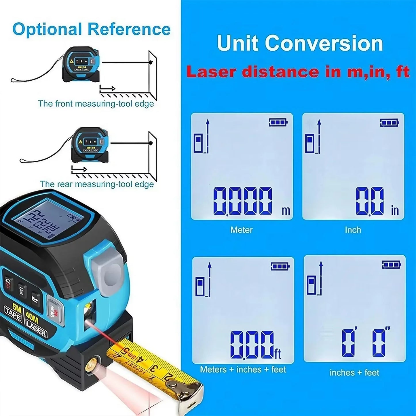 3-In-1 Laser Tape Measure 40/60M Infrared