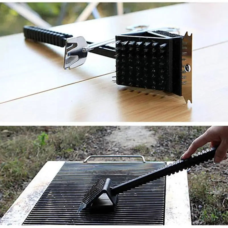 3 in 1 BBQ Grill Brush with Scraper and Sponge