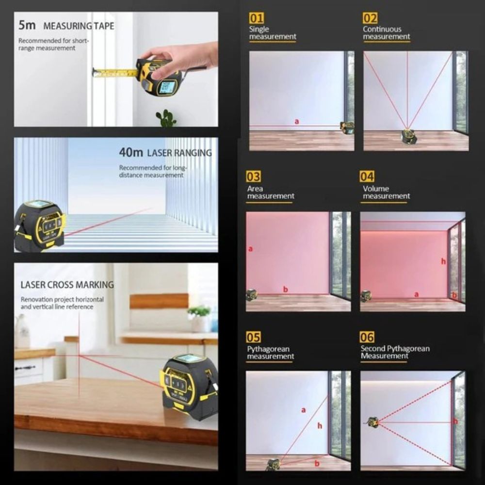 3-In-1 Infrared Laser Tape Measure