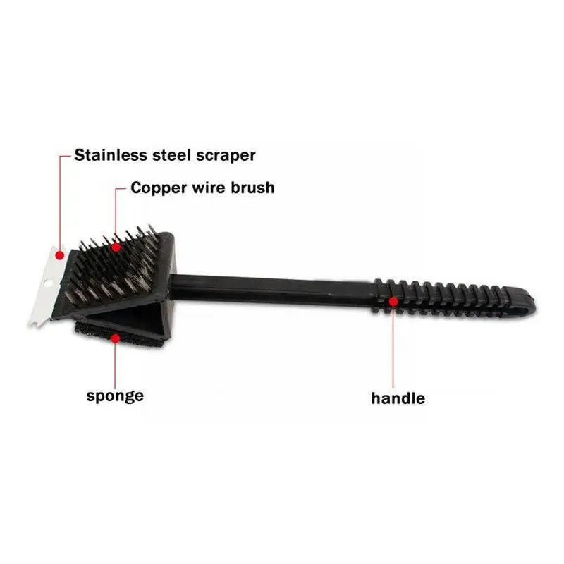 3 in 1 BBQ Grill Brush with Scraper and Sponge