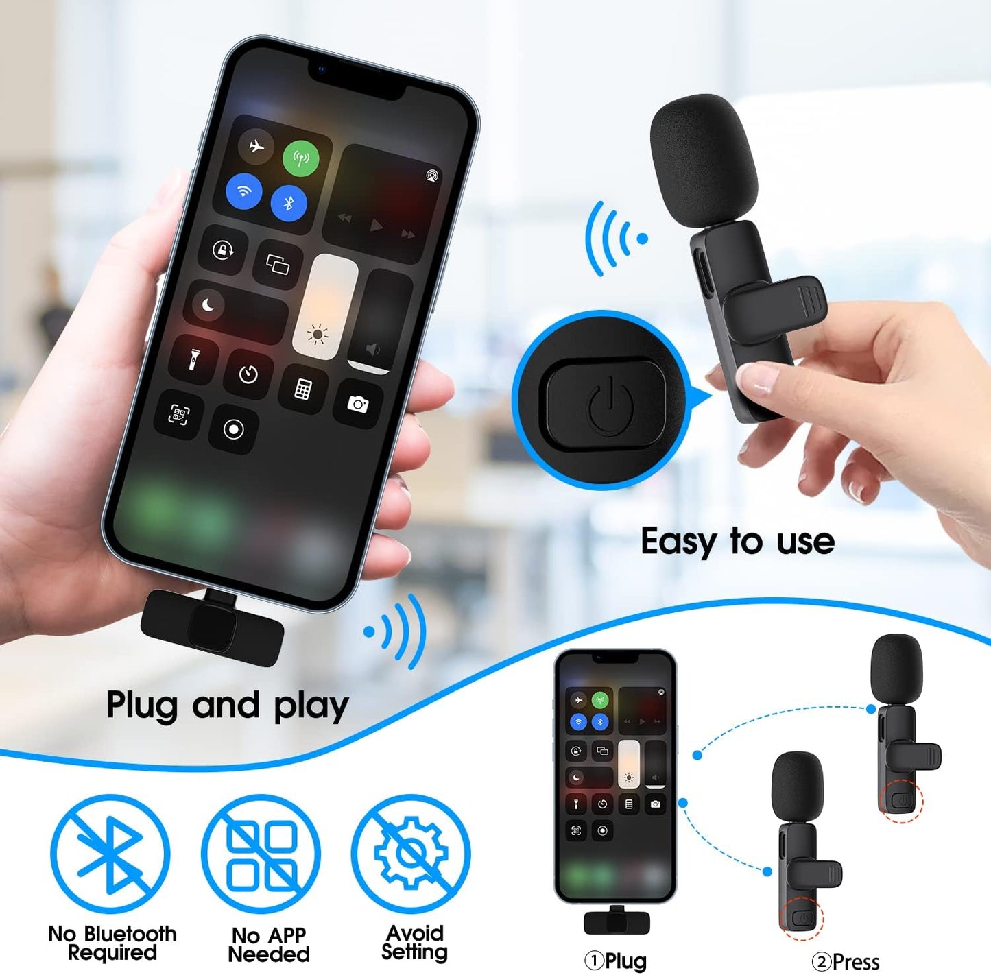 2 Pack Wireless Microphone for iPhone iPad