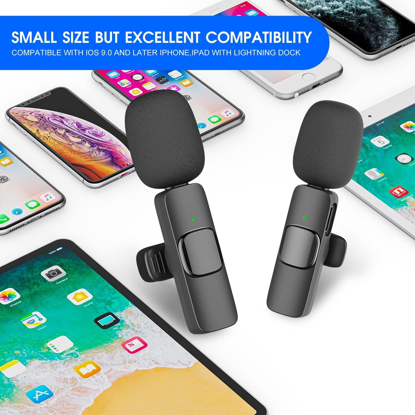 2 Pack Wireless Microphone for iPhone iPad