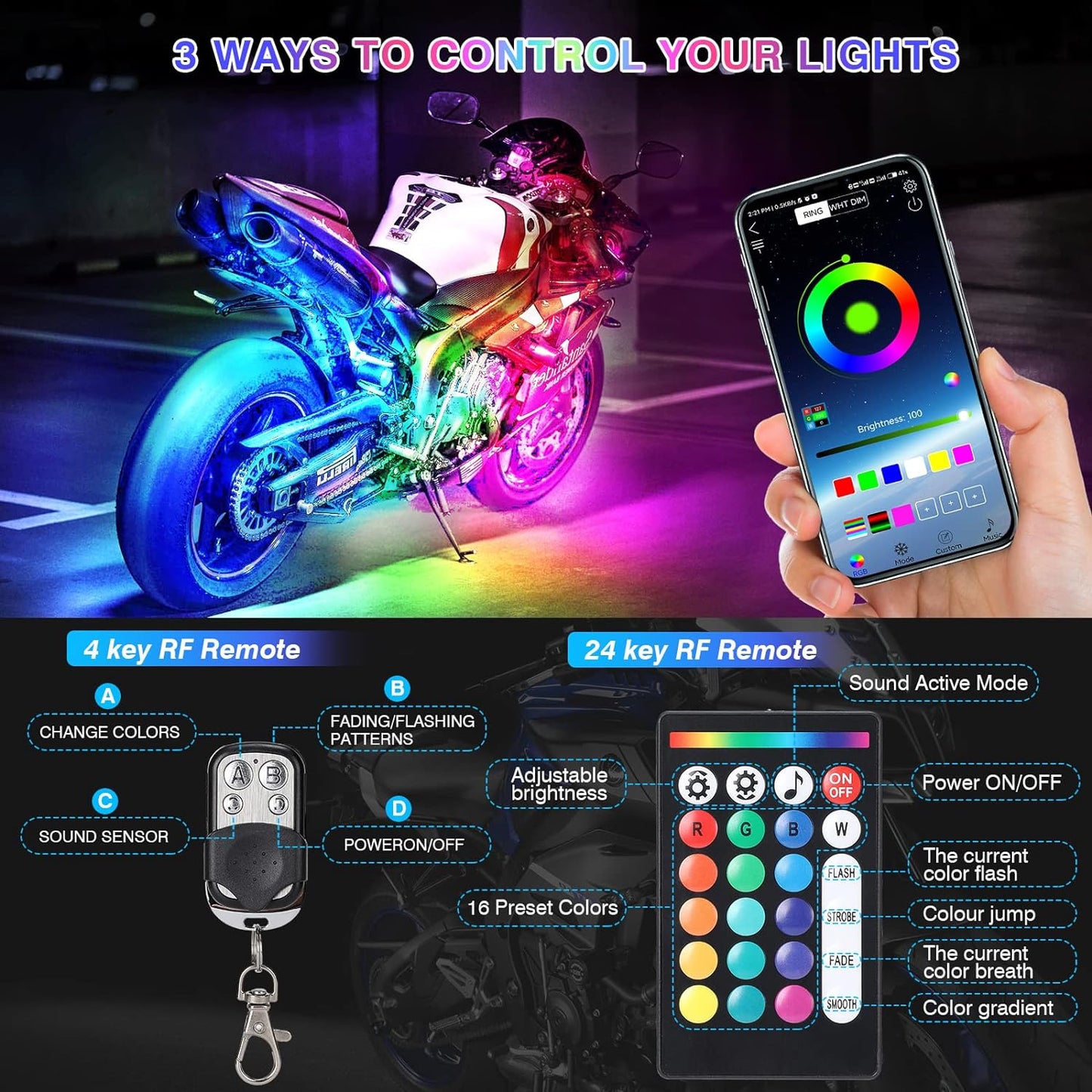 12pcs Motorcycle LED Light Kit