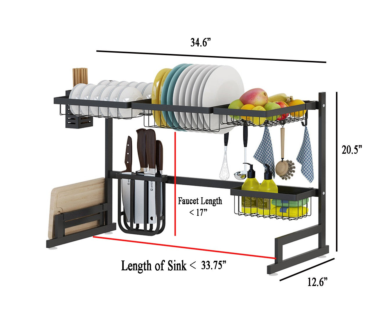 34.6in Stainless Steel Dish Drying Rack Over Sink