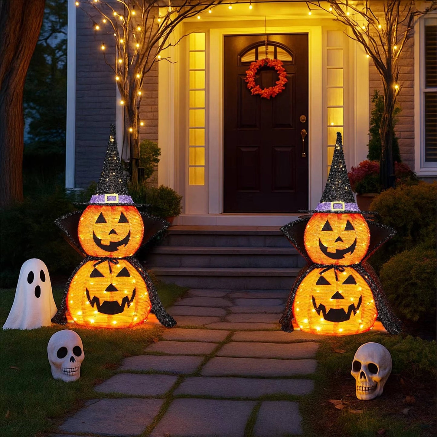 2-Pack Lighted Pumpkin Garden Decorations