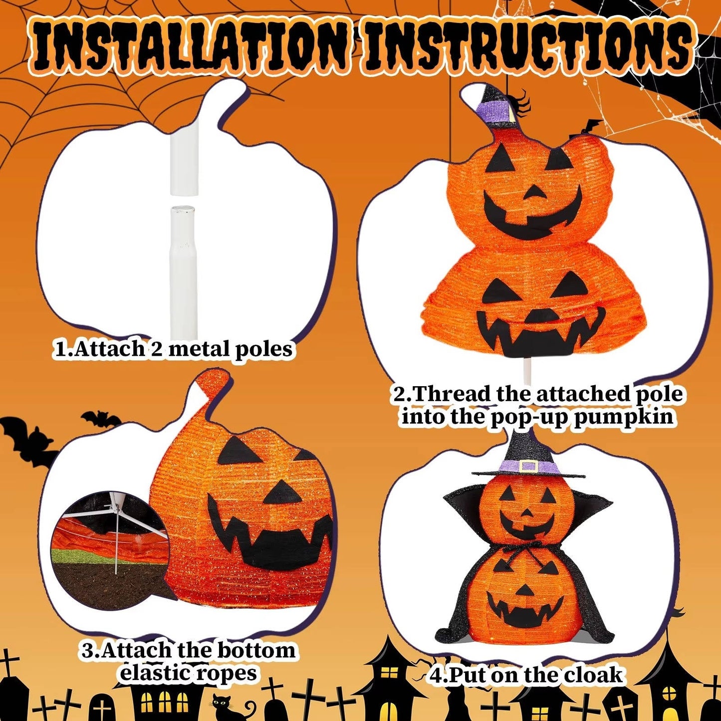 2-Pack Lighted Pumpkin Garden Decorations