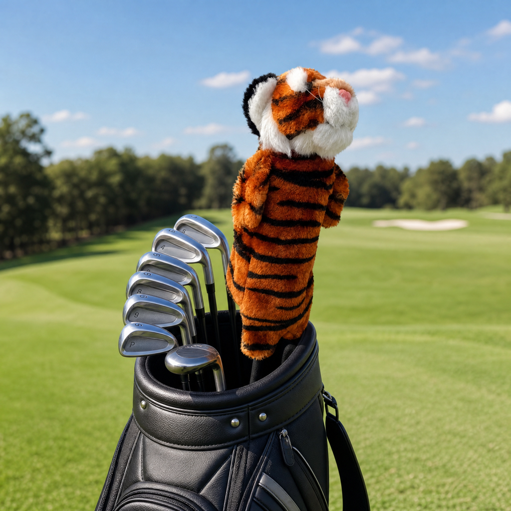 Golfbag med dyre kølle-cover på banen
