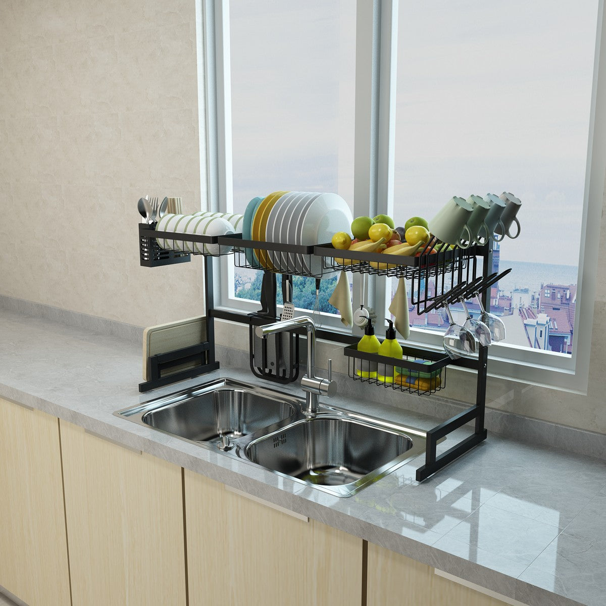 34.6in Stainless Steel Dish Drying Rack Over Sink