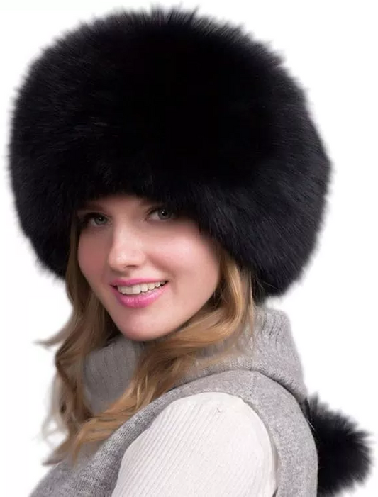 Natural Fox Fur Hat with Earmuffs