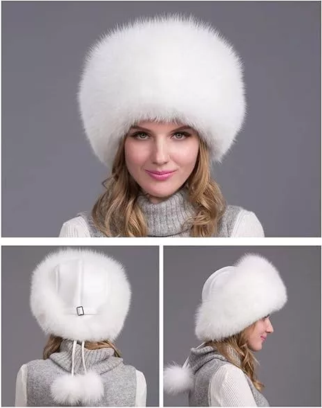 Natural Fox Fur Hat with Earmuffs