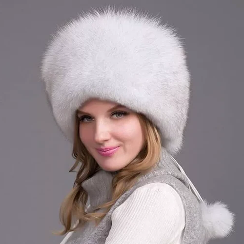 Natural Fox Fur Hat with Earmuffs