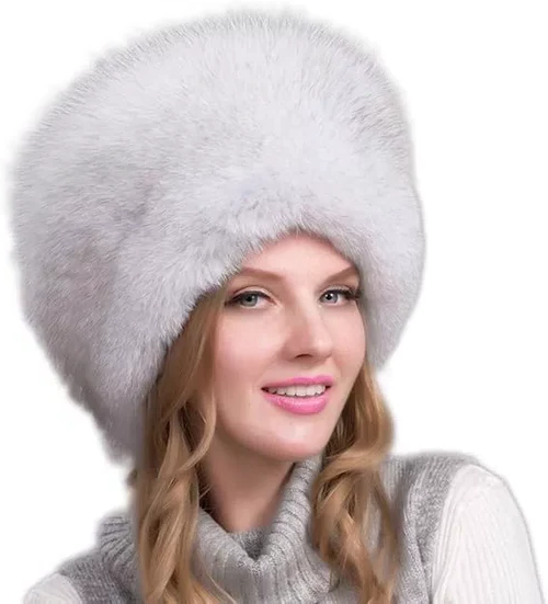 Natural Fox Fur Hat with Earmuffs